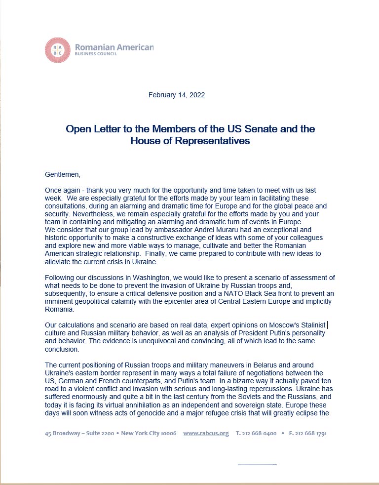 Open Letter to the Members of the US Senate and the House of Representatives